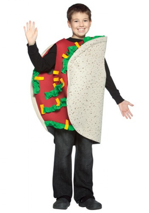 Become your favorite Mexican food instantly when you wear this child taco costume. This child taco costume is a funny food costume for kids. #food