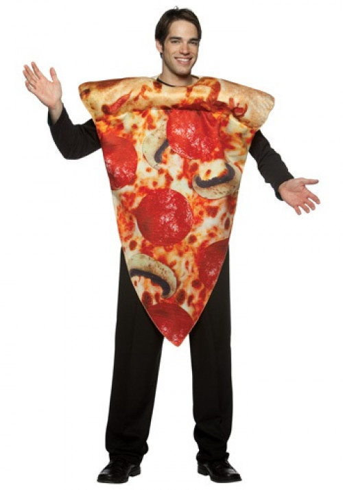 This pizza slice costume is guaranteed to be a big slice of fun! adult pizza costume for Halloween or for a food costume event and get lots of laughs. #food