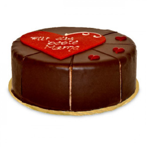 A premium sacher cake filled with nougat cream as well as apricot jam. The cake is covered in dark chocolate. The cake weighs aprox. 600g. and has a diameter of aprox. 16cm. The cake is delivered in a fail-safe gift box. The cake can contain traces of nut #best
