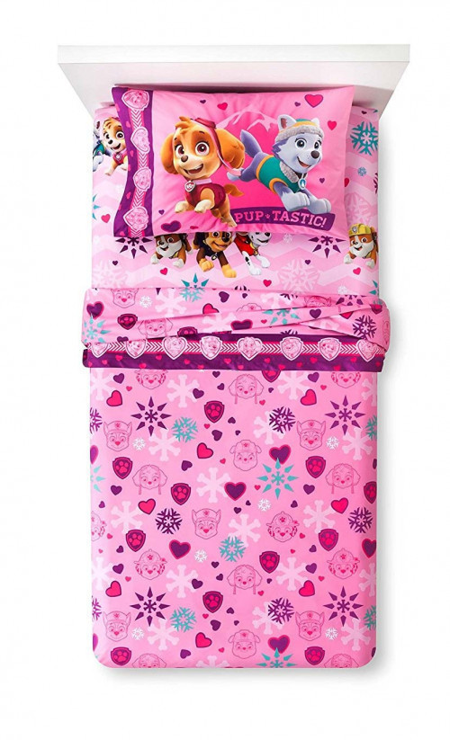 Paw Patrol Girl Best in Snow twin size flat sheet, fitted sheet, and one standard pillowcase. #best