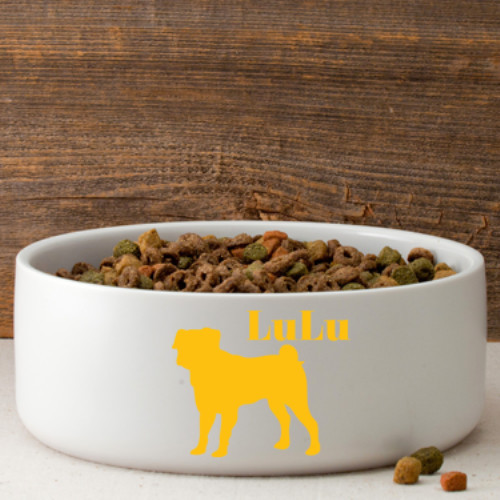 High quality large ceramic dog bowl features a silhouette dog shape and your pet's name. Choose from 40 breeds and 9 designer colors. This customized dog bowl will become the favorite dining accessory for your larger pet in little time as it is specifica #best
