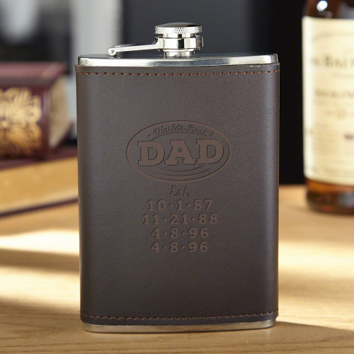 After a long day of being the world's best dad, sometimes he needs a drink. Give your dad something to tuck away in his back pocket courtesy of this dapper personalized leather flask. Crafted from rust-resistant stainless steel, and then handsomely wrappe #best