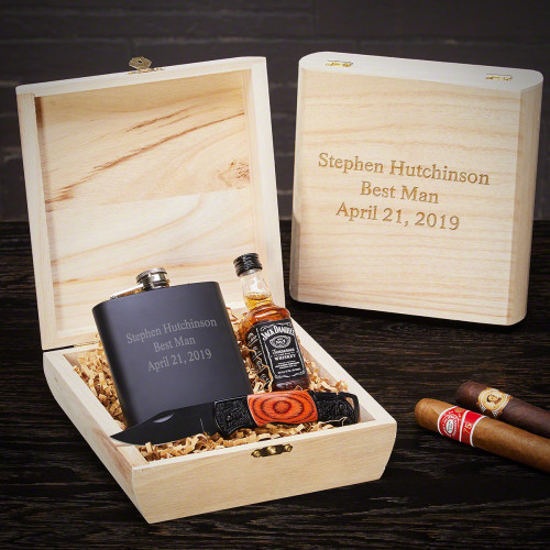 You picked your best man to have that title for a reason. He deserves a personalized best man gift box for sticking by your side through thick and thin. Heâ€™ll want to take the blackout flask wherever he goes. The lockback knife is great for use if heâ€™ #best