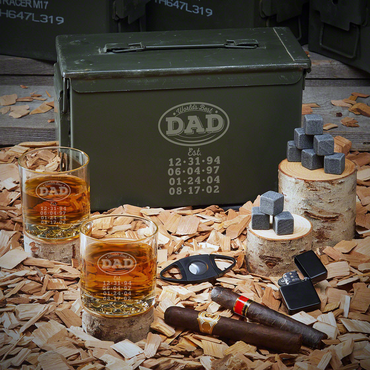 Your dad had his hands full raising a household of kids, but he loved every second of it. Now you can show your appreciation with one of those custom and unique gifts for Dad. A genuine U.S. military 50-caliber ammo can filled to the brim with his favorit #best