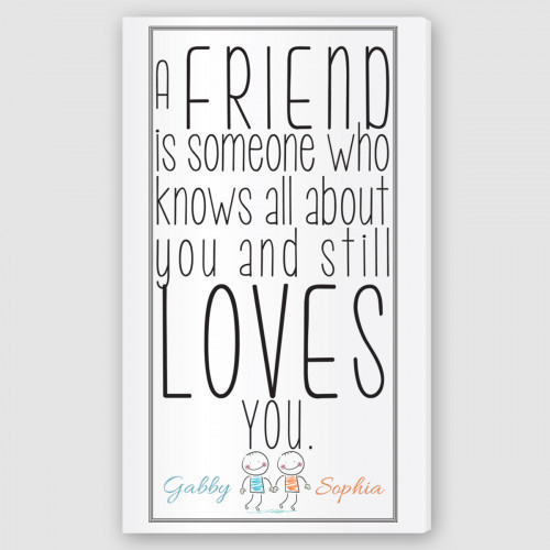 This canvas sign features a soft color scheme and text depicting the definition of friends along with a charming graphic and their names. The fun and frolic associated with the beautiful emotion of friendship is artistically depicted in the styling of th #best
