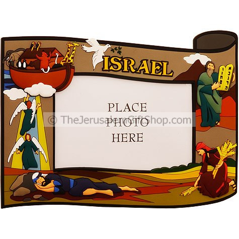 3D Photo Frame featuring Hebrew Bible Stories. From right to left, Moses descends from the mountain with the Ten Commandments, Ruth gathering grain in the field, Jacob dreams of angels on a ladder and Noah's ark. Size: 23.5cm X 17.5cm / 9.3 X 6.9 inc #Jacob