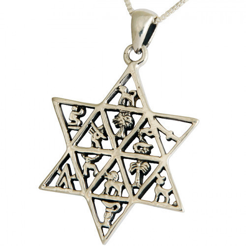 Extremly detailed sterling silver Star of David pendant featuring the emblem of the 12 tribes of Israel. Israeli made.Size: 1.2 inch diameter. The Twelve Tribes of Israel were the tribes that descended from the patriarch Jacob. Jacob had 12 #Jacob