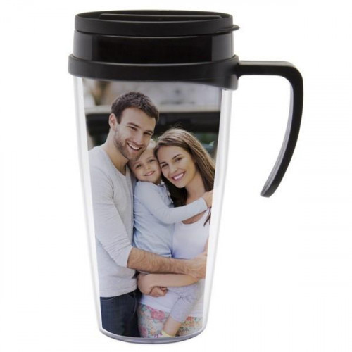 This 12 oz. travel mug is great for displaying a photo, scrapbooking, or embroidery. Its size fits in standard sized cup holder. #mug