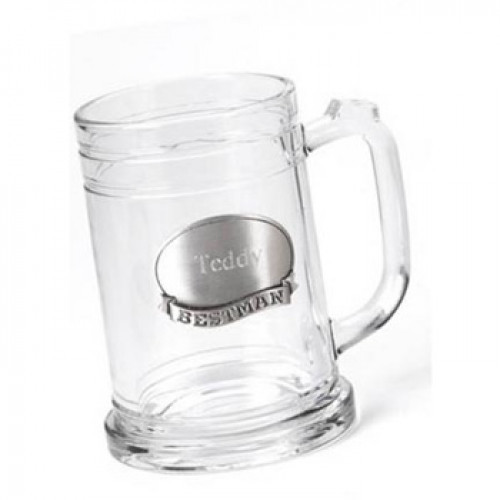Give a keepsake mug to honor your best buddies - choose from medallions that are plain, say Groom, Best Man, Groomsman or Usher, and personalized with a name. Each glass mug with pewter medallion holds 16 fluid ounces. Personalized with two lines of up to #mug