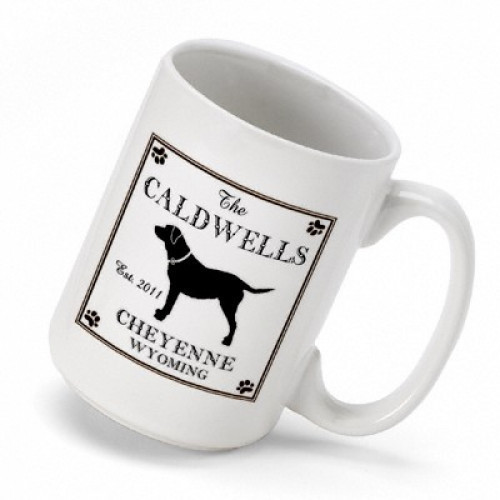This Labrador Mug is the perfect way for the outdoors man to enjoy a cup of joe at the cabin. The classic coffee mug features the silhouette of a hunting dog, and you can personalize to add name, location and year! This ceramic mug holds 16 ounces of your #mug