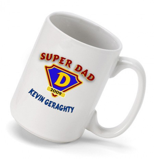 Tell your dad just how great he is with a mug customized just for him. Super Dad to ATG the Day! Is your dad your super hero? If so give him our large coffee cup decorated with a super dad logo and personalized with your Father's name. Heavy-duty ceramic #mug