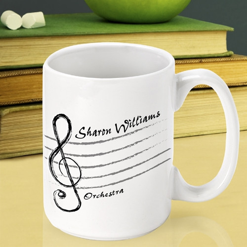 Personalize a ceramic coffee cup for a favorite music teacher. The perfect gift for a favorite music teacher! Our custom Treble Clef coffee mug is a fun way to thank a wonderful music teacher at the end of the school year. They are sure to be the envy of #mug