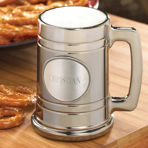 Give your groomsman or best beer drinking pal a Metallic Mug with a personalized Pewter Medallion! They will be tossing them back in style with this classy metallic beer mug. Though the mug looks like it is made from solid metal, it is actually glass coat #mug