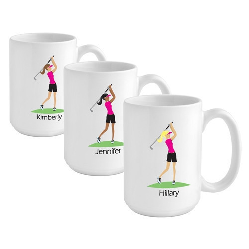 Give the golfer girl on your list a custom coffee mug to reflect her favorite activity! The golfer girl on your list will love our Golf coffee mug featuring stylish golf imagery. The 15 ounce coffee mug can be personalized with a name up to 10 characters. #mug