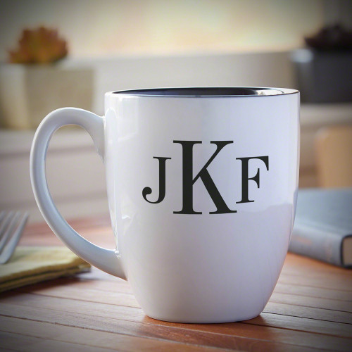 For those who can't wake up until after a hot cup of morning caffeine, our Classic Monogram personalized coffee mug is a useful & unique gift for all occasions. Glossy and white on the outside, we engrave the side with up to three letters of custom text. #mug