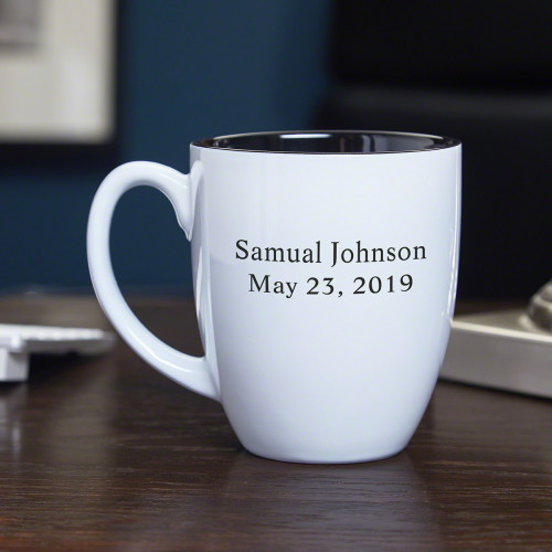 Whether at home or the office, everyone has their go-to morning beverage, and our BarElements Personalized Coffee Mug is the perfect way to drink it. Made with a dazzling white exterior, each ceramic cup comes engraved with up to two lines of custom text #mug