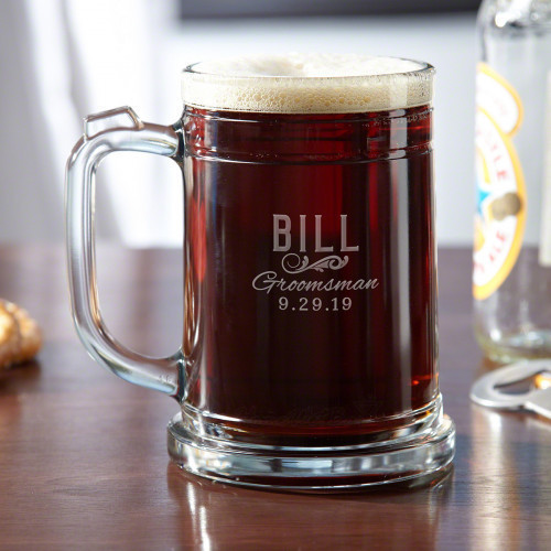When it comes time to toast the happy new couple, the occasion calls for our Classic Groomsman engraved pint mugs. The ideal gift for bridesmaids, groomsmen, and even the best man, these clear glass beer steins are personalized with the name, title, and d #mug