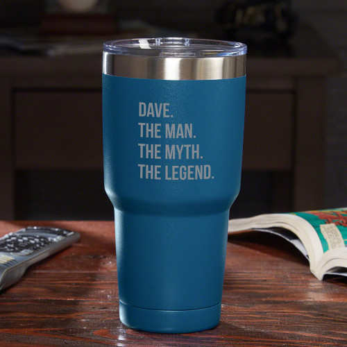 Not every man can be labeled an icon, but if you have one in your life, proclaim it loud & proud with our The Man The Myth The Legend personalized travel mug. This Yeti-style tumbler is made from robust 18/8 stainless steel. The double-wall, vacuum insul #mug