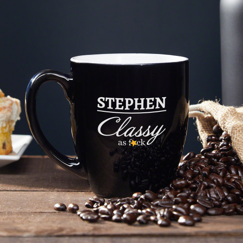 Itâ€™s time to let the world youâ€™re the classiest bro in the world. A personalized funny coffee mug engraved with the finest four letter word is exactly what you need to step it up a notch. Engraved with the name of your choice, this mug will keep your #mug