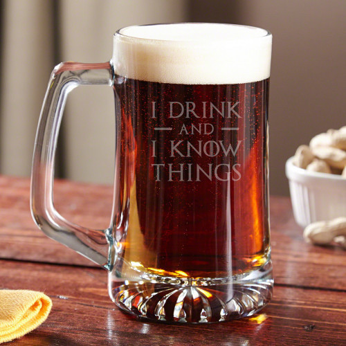 Celebrate Game of Thrones properly with our I Drink and I Know Things mug. This beer mug pays homage to one of the greatest quotes from Tyrion Lannister. No self-respecting GoT fan should take a trip to Westeros without an I Drink and I Know Things mug by #mug