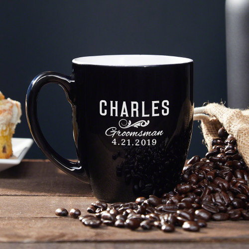 You want to give your groomsmen a nice gift as a thank you for being part of your wedding, but you want it to be something that they will actually enjoy and use. Why not a personalized coffee mug? This groomsman mug is engraved with a title, name, and the #mug