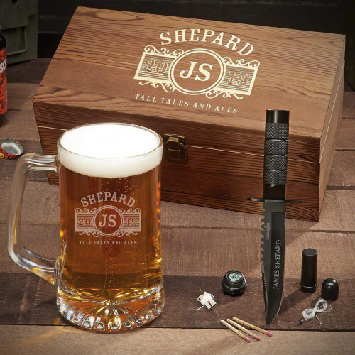 Whatâ€™s better than a beer mug? A custom beer mug in a sleek box with a tactical knife in our awesome gift for men set. Nothing beats the experience have a frosty brew in your beer mug and now your guy can have that anytime he wants. The tactical knife i #mug