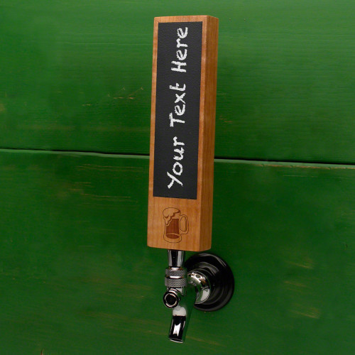 Get out your favorite beer mug and fill 'er up the right way with this handcrafted chalkboard tap handle. Cut from beautiful natural alder hardwood, these unique tap handles feature a re-writable chalkboard inlay accented by a laser engraved classic glass #mug