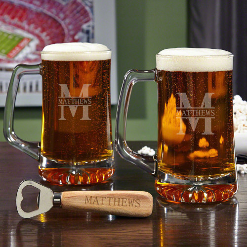 Beer is meant to be shared, throw back a cold one or two along with a friend or your other half courtesy of our Oakmont beer mug set. Coming in a set of 2, this gift also includes an all natural beechwood bottle opener engraved with a line of text of your #mug