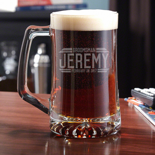Show your appreciation to your top wing men with these awesome Bradshaw personalized beer mugs. Constructed from solid weighted glass, it includes a thick starburst base and solid handle for a quality look and feel. Engraved with the title, name, and date #mug