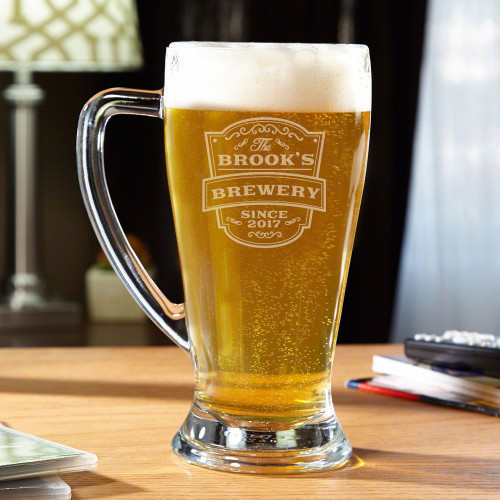 The corner pub is an American icon, and you can bring the same nostalgic feel into your own home with our Vintage Brewery personalized beer mug. Each of these custom beer mugs are made from eye-catching premium glass, and engraved with the name and year o #mug
