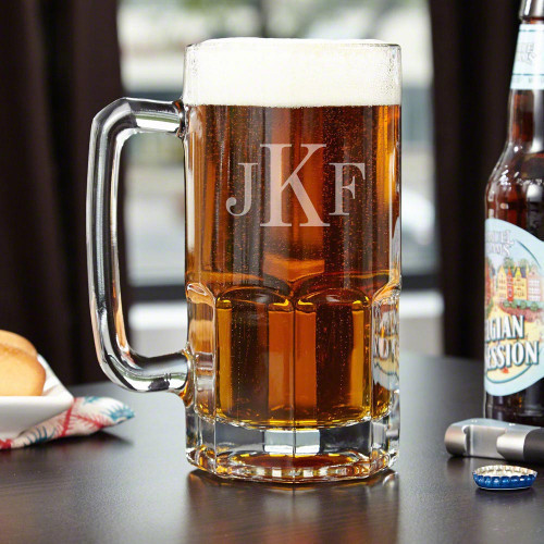 Big game on big screen TV? Check. Big time party at your place? Check. Big thirst? Check. An awesome big mug? Well, if you cant check this one off your list, youd better get our Colossal monogrammed beer mug. This huge mug holds up to one liter of your fa #mug