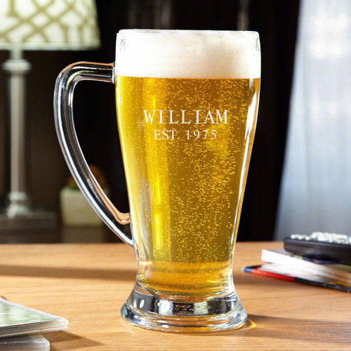 Belly up to the bar, boys! It's time for a drink. Fill our Bavaria personalized beer mug to the top with your favorite ale or lager, and chug with classic European style! This custom beer stein features premium glass construction and holds a hearty 22.5 o #mug