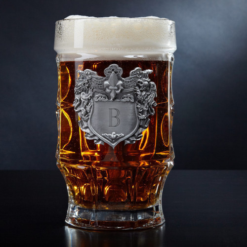 You don't have to be a knight to raise a coat of arms. Our Strasbourg beer mug is a reminder of days past when a king ruled his royal subjects with an iron fist. Made of thick, sculptured authentic German glass, this personalized beer mug features a raise #mug