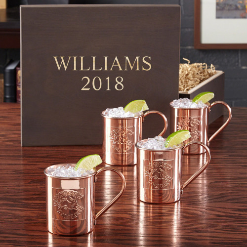 Those fans of the traditional Moscow Mule cocktail know the importance of a quality copper cup. Give your vodka and ginger beer lover something to rave about with our custom Donkey Kick Moscow Mule box set. Coming with four classic style Moscow mule mugs #mug