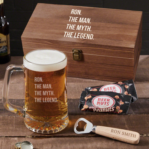 Whatâ€™s better than an awesome beer mug? An even more awesome custom beer mug set! This set includes not only a super cool mug, but a bottle opener, two packages of beer nuts, and a wooden box. You can use the handsome beech wood bottle opener to pop ope #mug