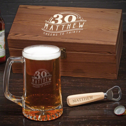 Turning 30 is a big deal, and the new 30-year-old in your life deserves a great gift. This customized beer mug set is one of the best 30th birthday gift ideas there is. Included in the set is a wooden box, beer mug, and bottle opener. The sturdy beer mug #mug