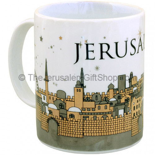 Great souvenir from the Holy Land 'Jerusalem' mug. Size: 4 inches / 10cm high. Picture features Jerusalem Old and New City scene with 'Jerusalem' written on the handle. Shipped to you direct from the Holy Land. #mug