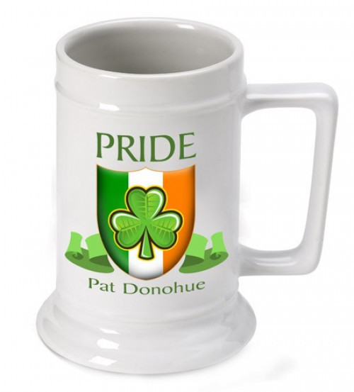 Enjoy your toast using an Irish Beer Stein for St Patrick's Day. Make every day St. Patty's Day with our Personalized Irish Beer Stein. Featuring the colors of the Irish flag and the beloved shamrock, the ceramic stein holds 16 ounces of your favorite bev #mug