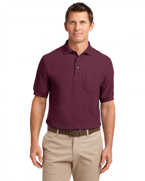 Port Authority K500P Men's Silk Touch Polo with Pocket - Burgundy - XS #silk