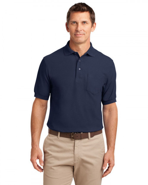 Port Authority K500P Men's Silk Touch Polo with Pocket - Navy - XS #silk
