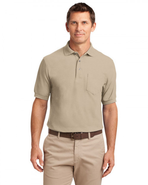 Port Authority K500P Men's Silk Touch Polo with Pocket - Stone - XS #silk