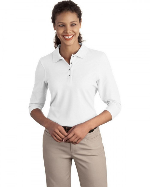 Port Authority L562 Women's Silk Touch 3/4-Sleeve Polo - White - XS #silk