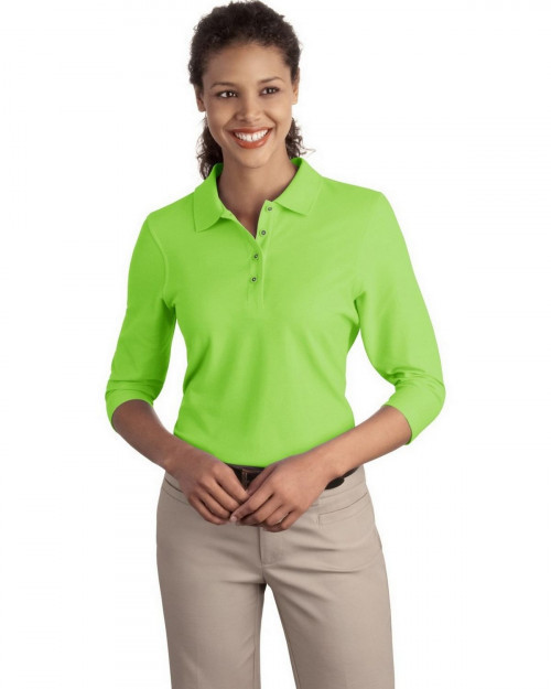 Port Authority L562 Women's Silk Touch 3/4-Sleeve Polo - Lime - XS #silk
