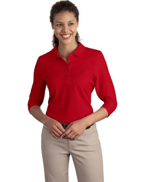 Port Authority L562 Women's Silk Touch 3/4-Sleeve Polo - Red - XS #silk