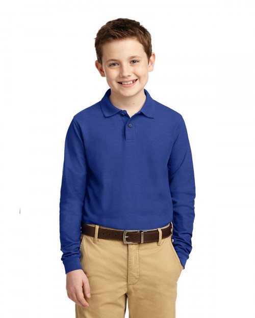 Port Authority Y500LS Youth Long Sleeve Silk Touch Polo - Royal - XS #silk