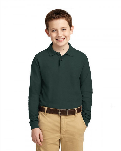 Port Authority Y500LS Youth Long Sleeve Silk Touch Polo - Dark Green - XS #silk