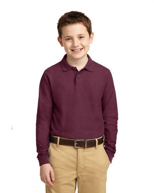 Port Authority Y500LS Youth Long Sleeve Silk Touch Polo - Burgundy - XS #silk
