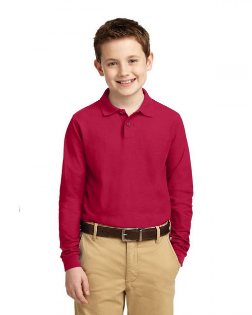 Port Authority Y500LS Youth Long Sleeve Silk Touch Polo - Red - XS #silk