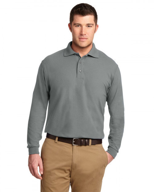 Port Authority K500LS Men's Long Sleeve Silk Touch Polo - Cool Grey - XS #silk