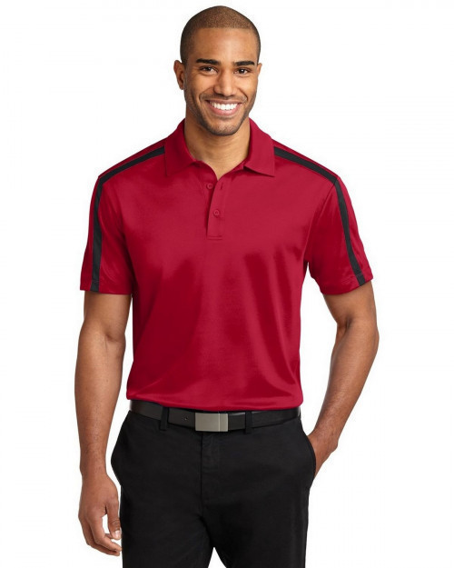 Port Authority K547 Men's Silk Touch Performance Colorblock Stripe Polo - Red/Black - XS #silk